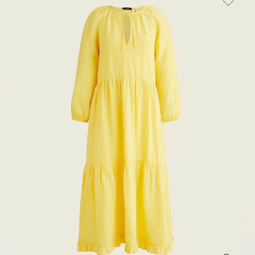 J. Crew Long-Sleeve Tiered Dress 100% Linen Lemon Zest Yellow The Summer Dress